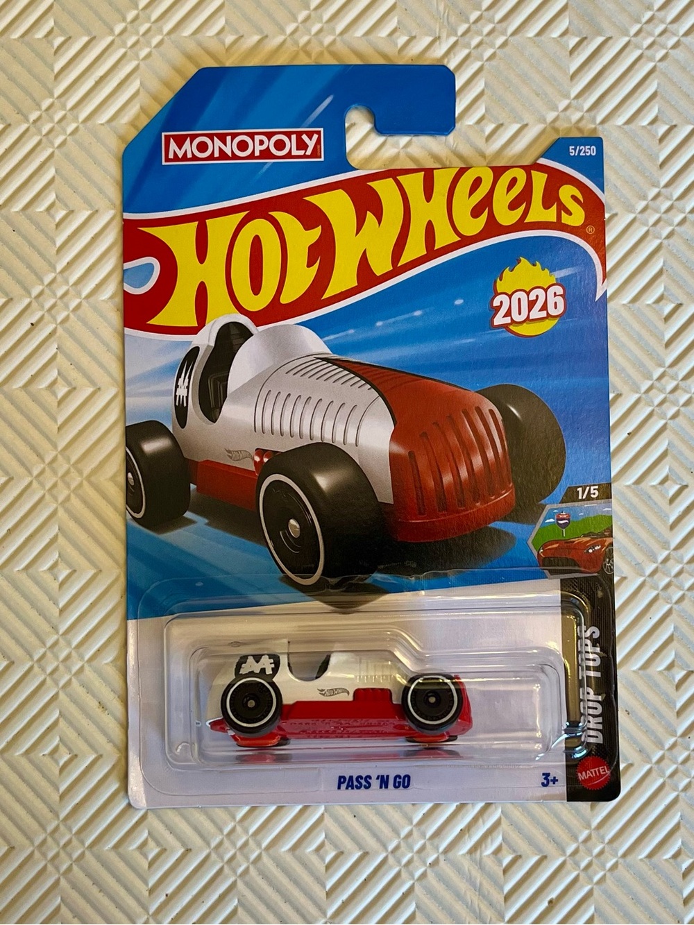 Hot Wheels Monopoly Pass 'N Go Toy Car - White & Red